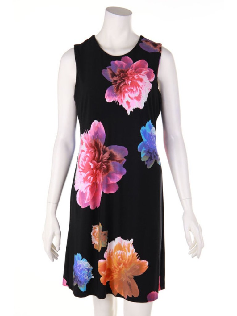 Nwt Calvin Klein Womens Size 10 Black Bold Dark Floral Shift Crepe Dress New